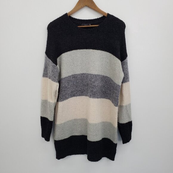 VICI Striped Longline Sweater Soft Knit Pullover Gray Black Beige Cozy Size L - Picture 4 of 16